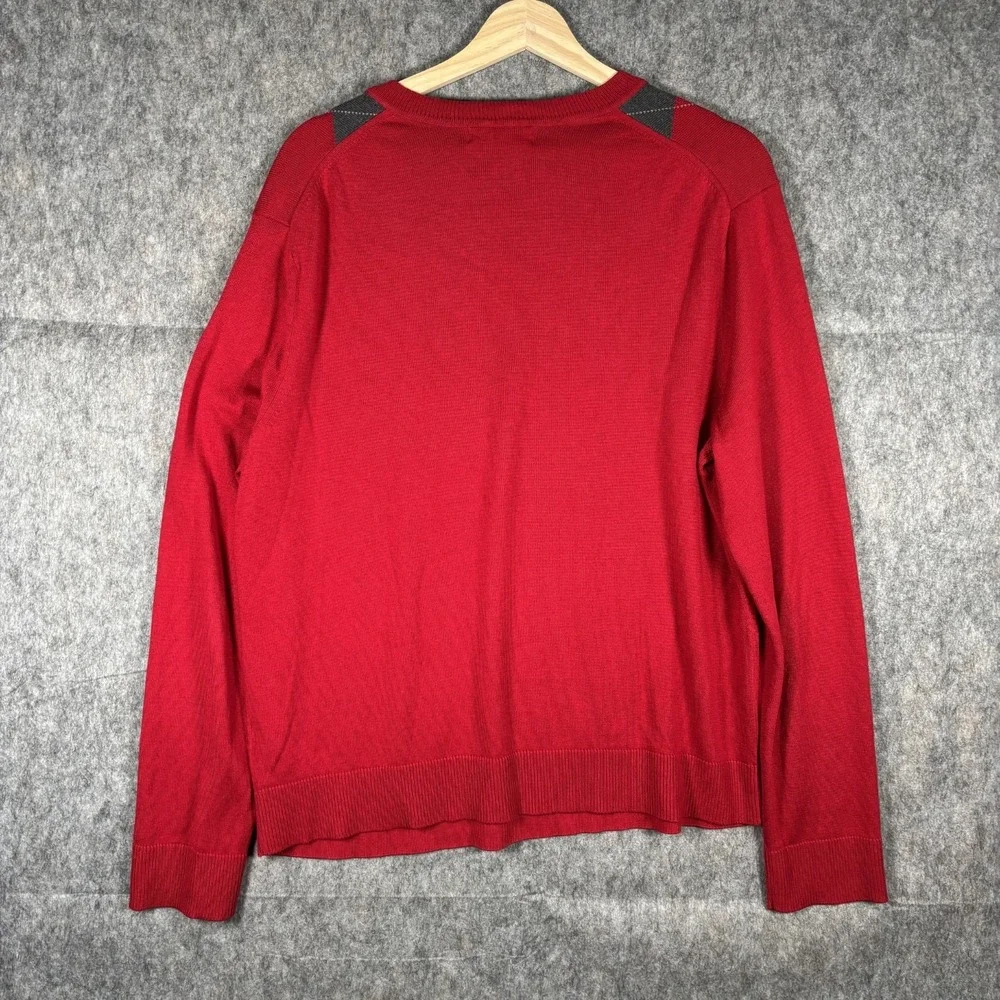 Banana Republic Sweater Men's Large Red Pullover Argyle V Neck Silk‎ Cashmere